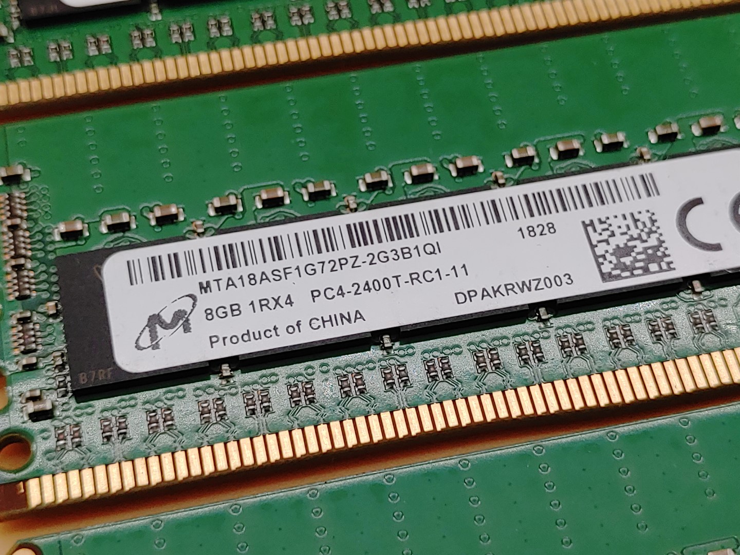 Micron 8GB 1RX4 PC4-2400T DDR4 MTA18ASF1G72PZ-2G3B1QI Server Memory - LOT of (4) - Image 2