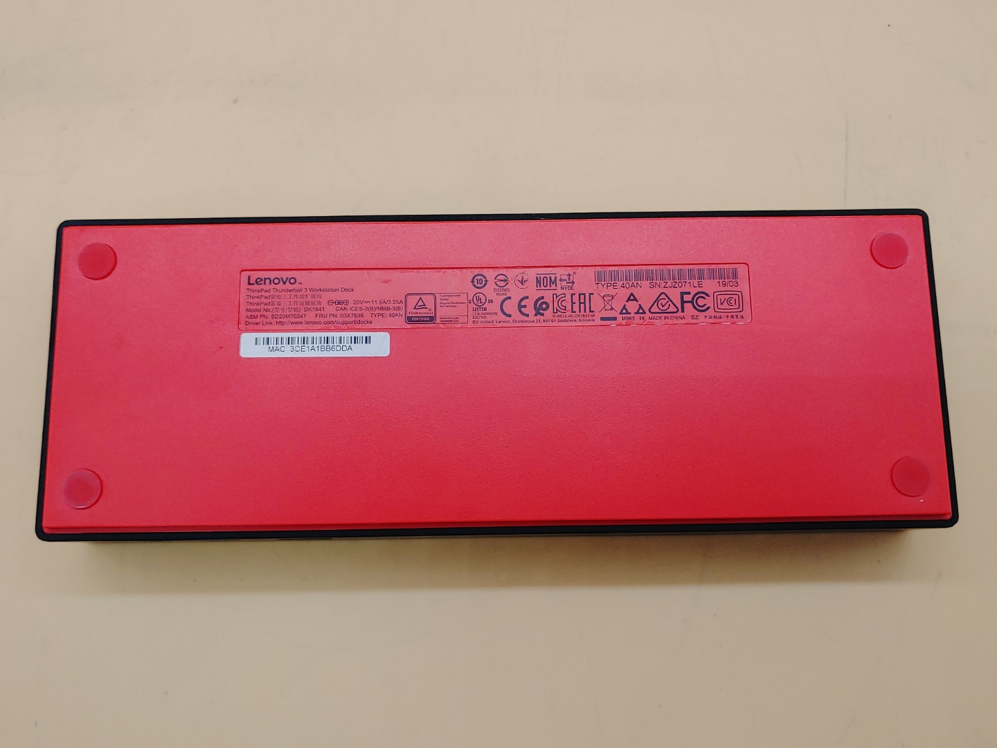 Lenovo ThinkPad Thunderbolt 3 Workstation Dock (03X7538) DK1841 w/ OEM 230W A/C - Image 9