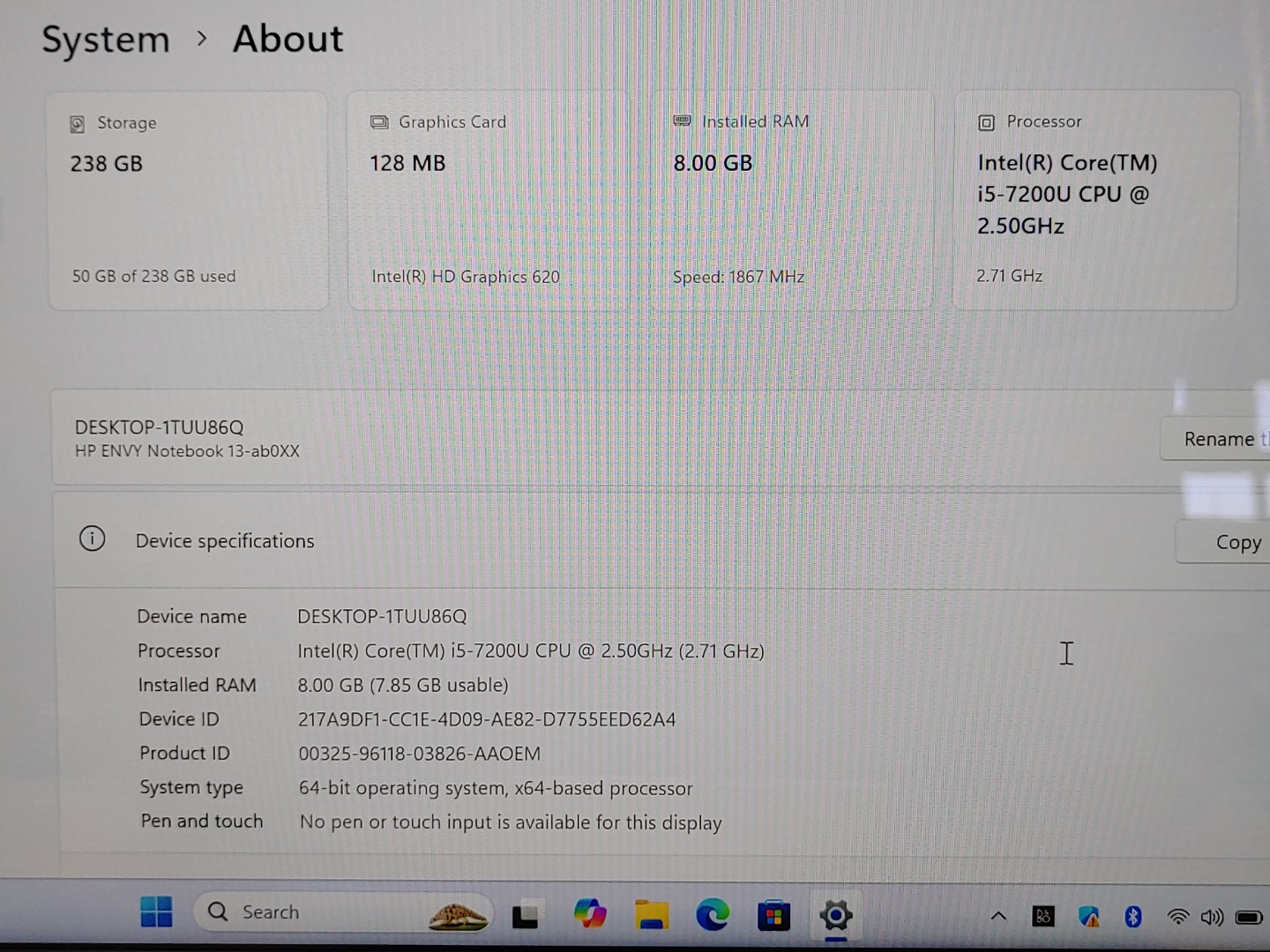 HP ENVY 13-ab016nr 13.3" Intel i5-7200U 8GB 256GB SSD W11H **NO A/C** **READ** - Image 9