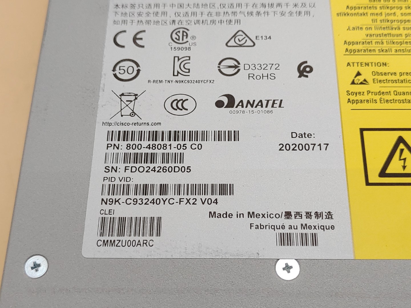 Cisco Nexus 9300 N9K-C93240YC-FX2 V04 w/ 48P 10/25G SFP+ and 12P 100G QSFP28 - Image 5