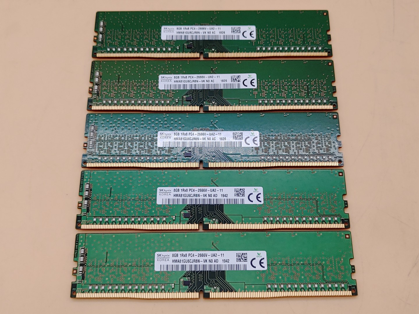 SK Hynix 8GB 1Rx8 PC4-2666V HMA81GU6CJR8N-VK UDIMM Desktop Memory - LOT of (5)