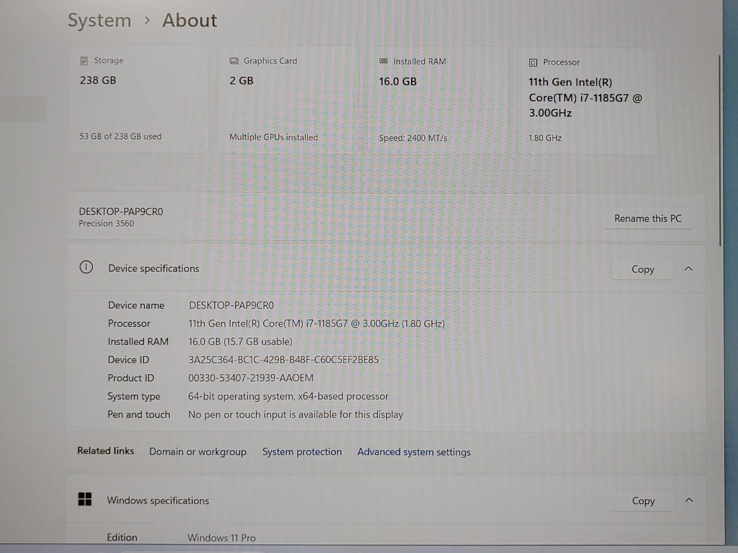 Dell Precision 3560 15.6" i7-1185G7 16GB 256GB NVIDIA T500 Win11P *NO A/C* *READ - Image 10