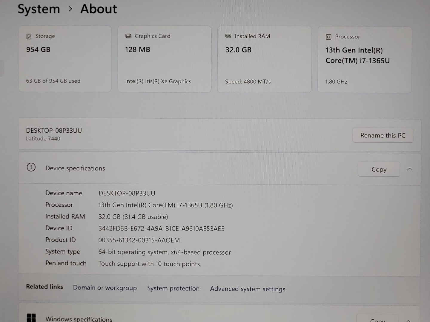 Dell Latitude 7440 14" FHD Touch Intel i7-1365U 32GB 1TB SSD Win11Pro *NO A/C* - Image 9