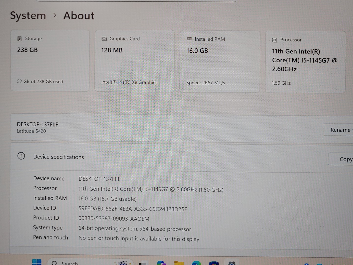 Dell Latitude 5420 14" Intel i5-1145G7 16GB RAM 256GB NVMe SSD Win11Pro *NO A/C* - Image 9