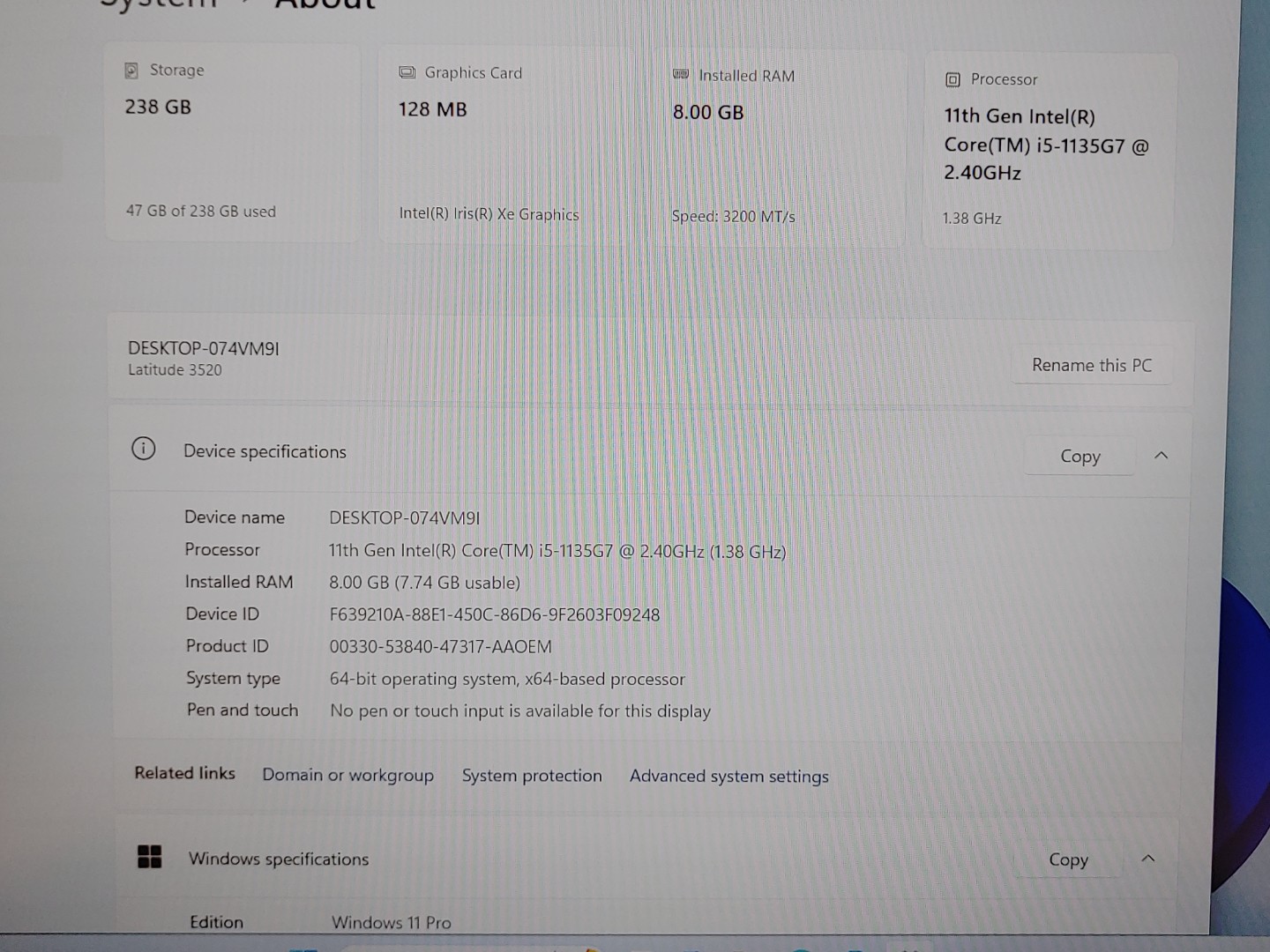 Dell Latitude 3520 15.6" Intel i5-1135G7 8GB 256GB SSD Windows11Pro **NO A/C** - Image 8