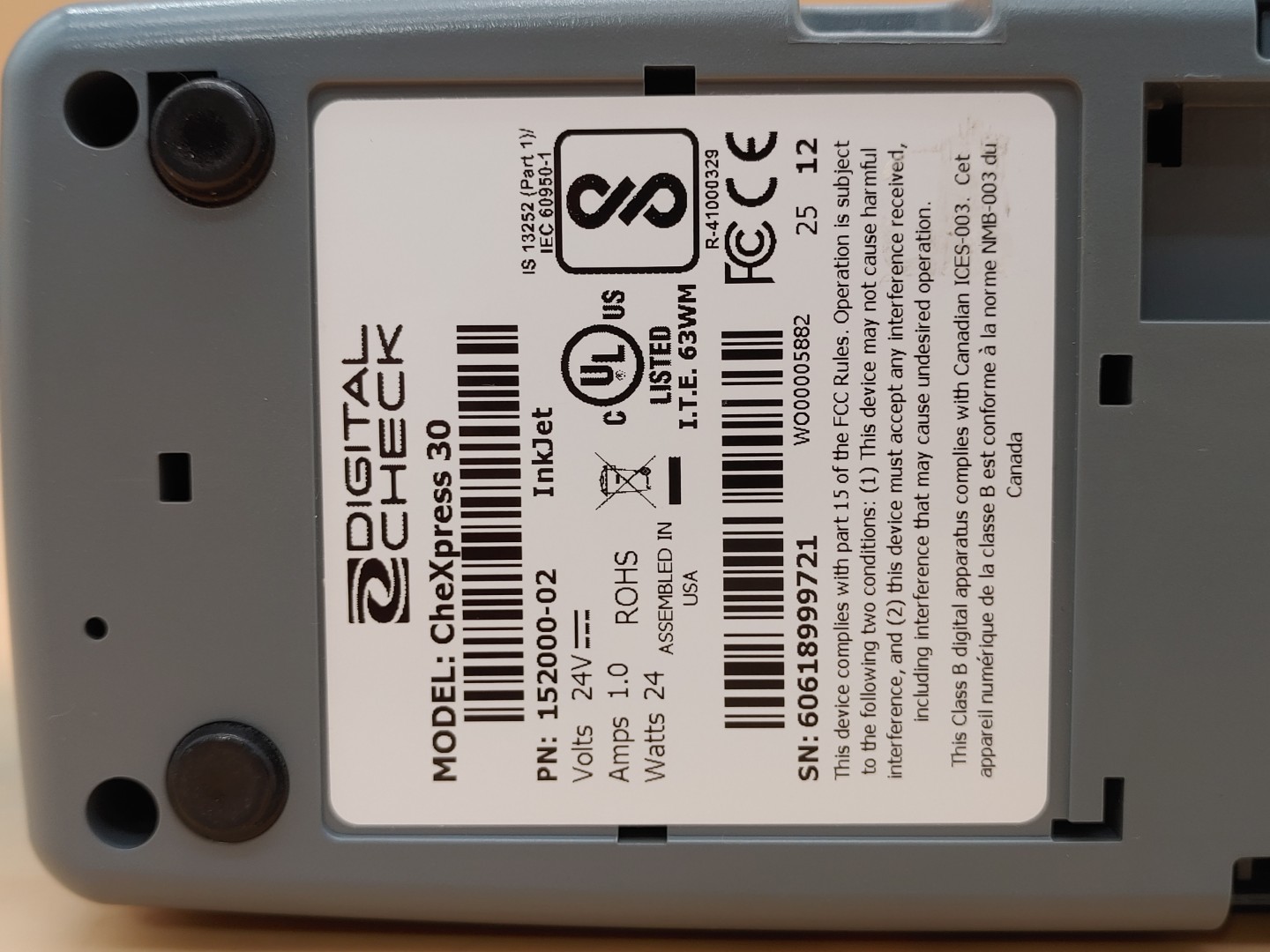 Digital Check CheXpress CX30 Check Scanner w/ Inkjet (152000-02) & Power Adapter - Image 11