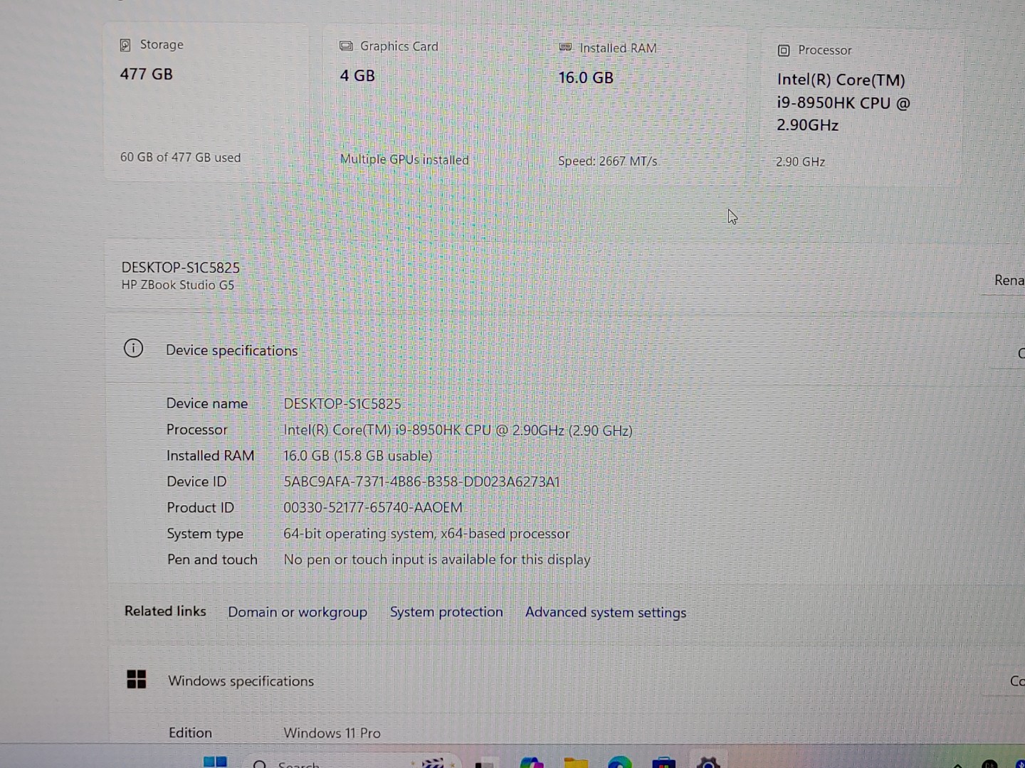 HP ZBook Studio G5 15.6" i9-8950HK 16GB 512GB Win11Pro QuadroP2000 *NO A/C*READ* - Image 11