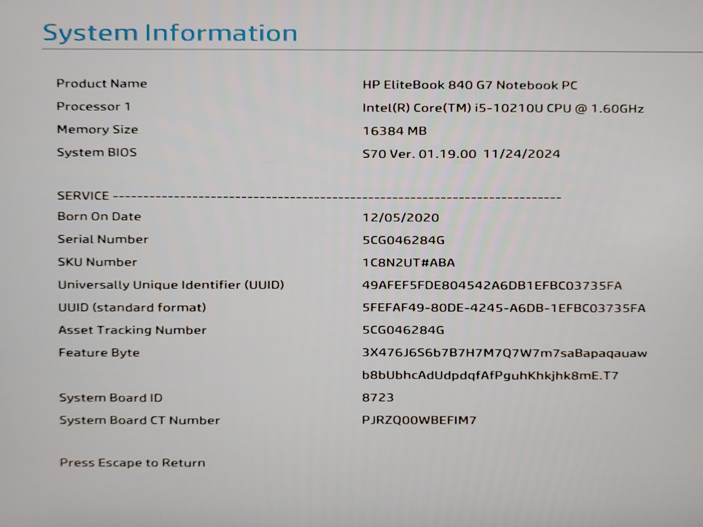 HP EliteBook 840 G7 14" Intel i5-10210U 16GB 512GB SSD *NO OS/NO AC* **READ** - Image 12