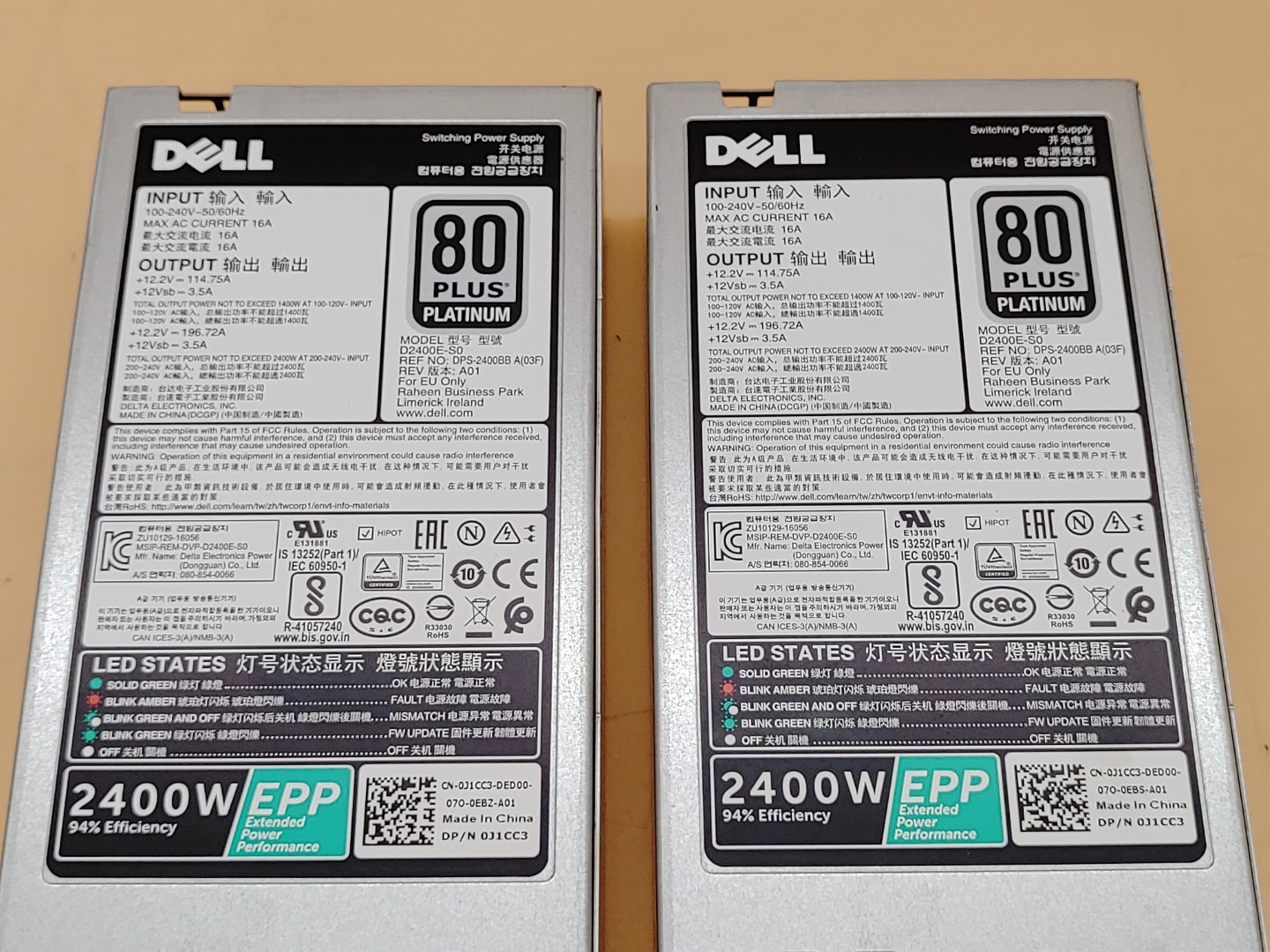 Dell J1CC3 PowerEdge 2400W 80 Plus Platinum Switching Power Supply - LOT of (2) - Image 3