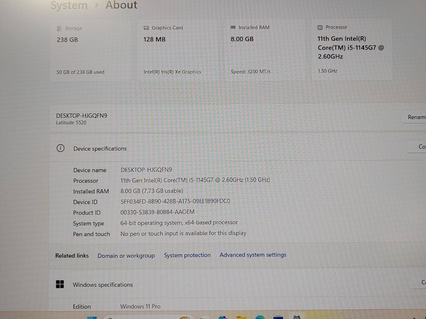 Dell Latitude 5520 15.6" Intel i5-1145G7 8GB 256GB SSD Win11Pro *NO A/C* *READ* - Image 9