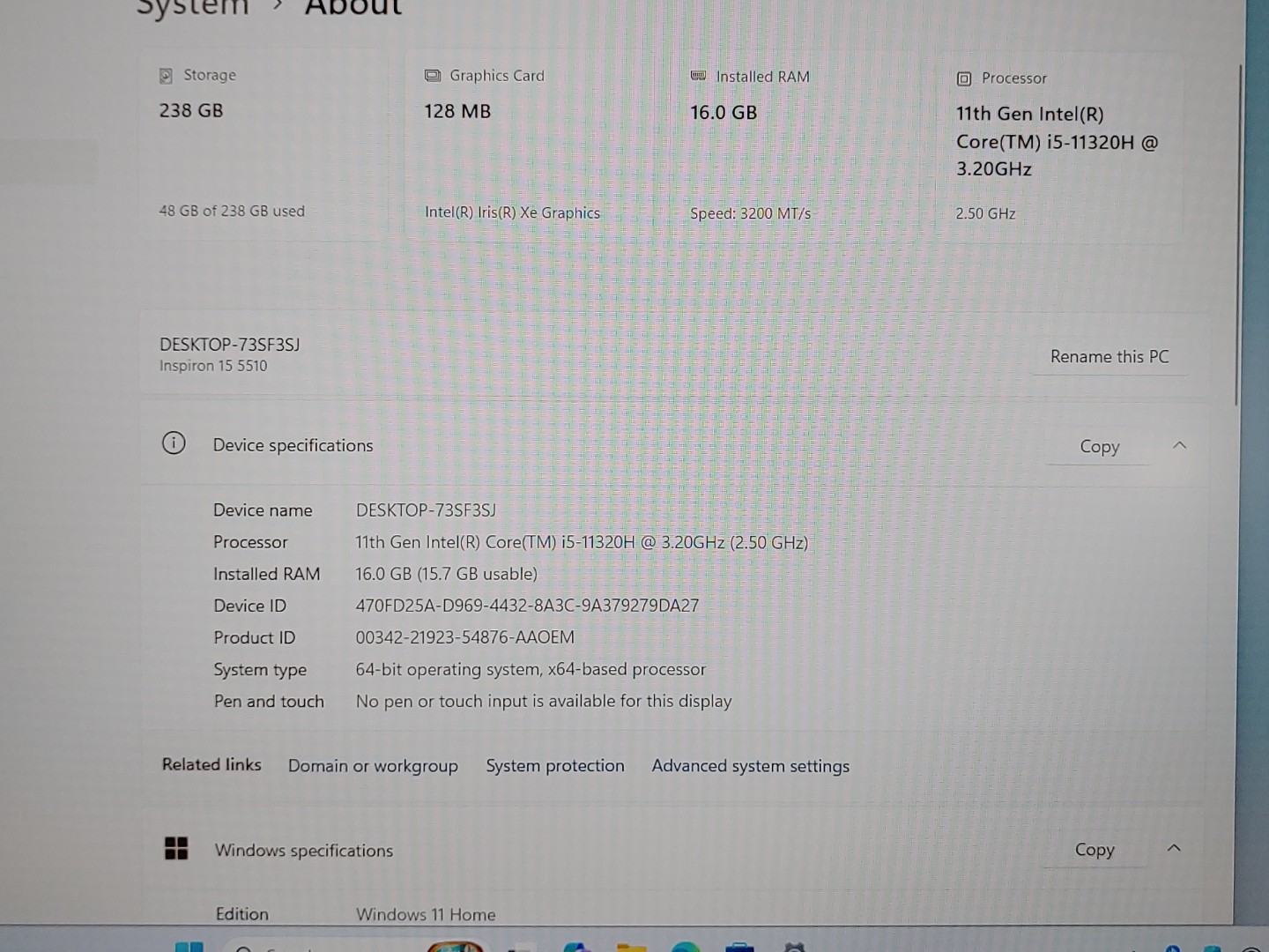 Dell Inspiron 15 5510 Intel i5-11320H 3.20GHz 16GB RAM 256GB NVMe SSD Win11Home - Image 9
