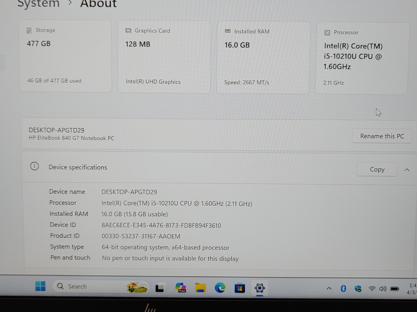 HP EliteBook 840 G7 14" Intel i5-10210U 16GB 512GB Win11Pro *NO A/C **READ*** - Image 10