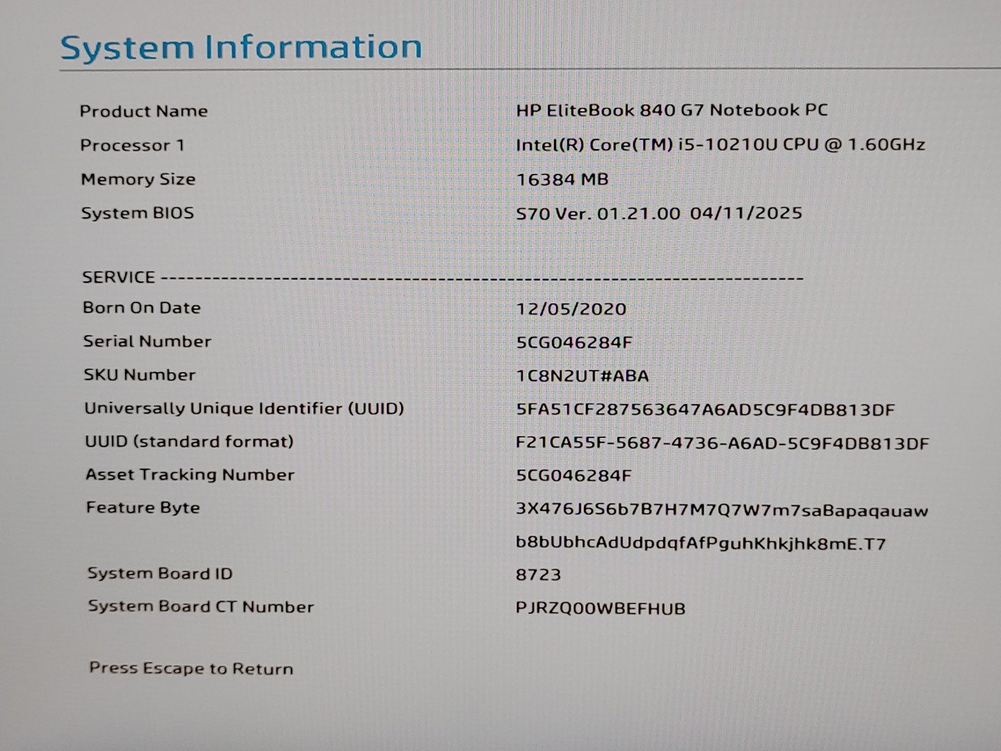 HP EliteBook 840 G7 14" Intel i5-10210U 16GB 512GB SSD *NO OS/NO AC* *READ* - Image 11