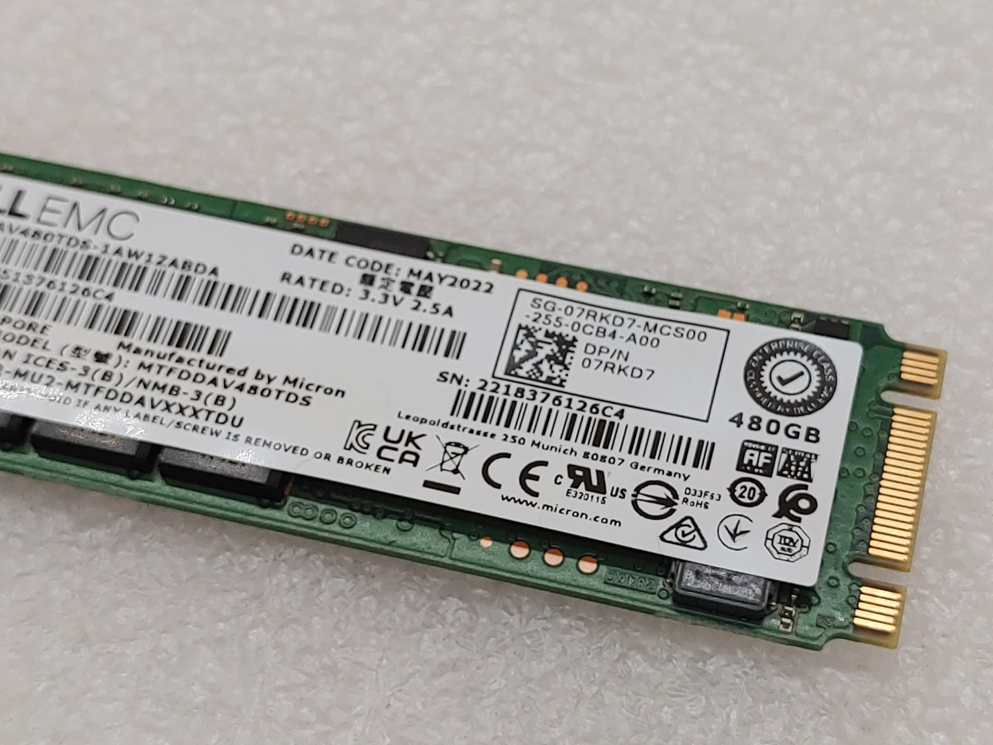 Dell EMC 480GB MTFDDAV480TDS 6Gbps Micron SATA RI M.2 SSD 5300 Pro (7RKD7) - Image 3