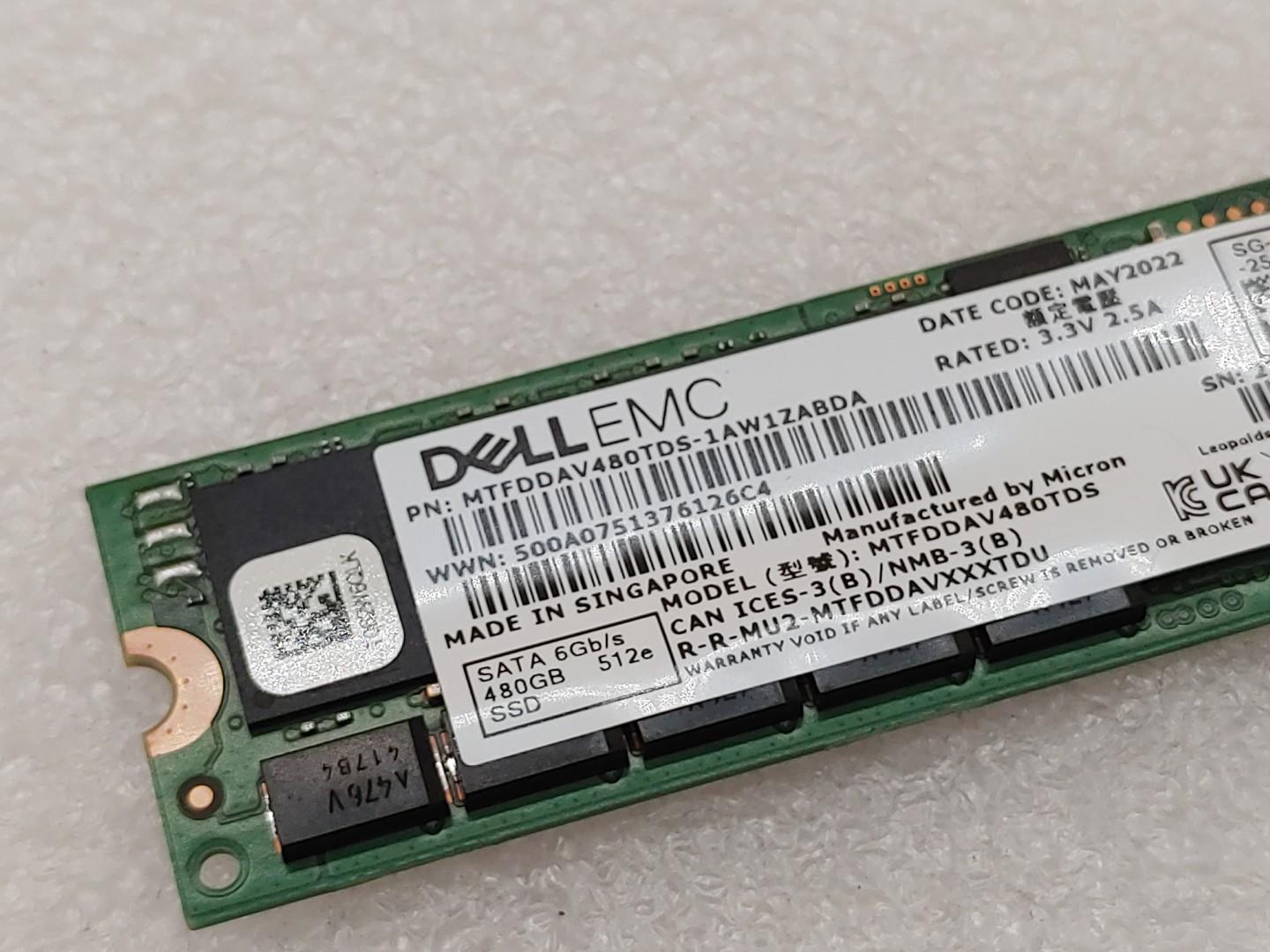 Dell EMC 480GB MTFDDAV480TDS 6Gbps Micron SATA RI M.2 SSD 5300 Pro (7RKD7) - Image 2