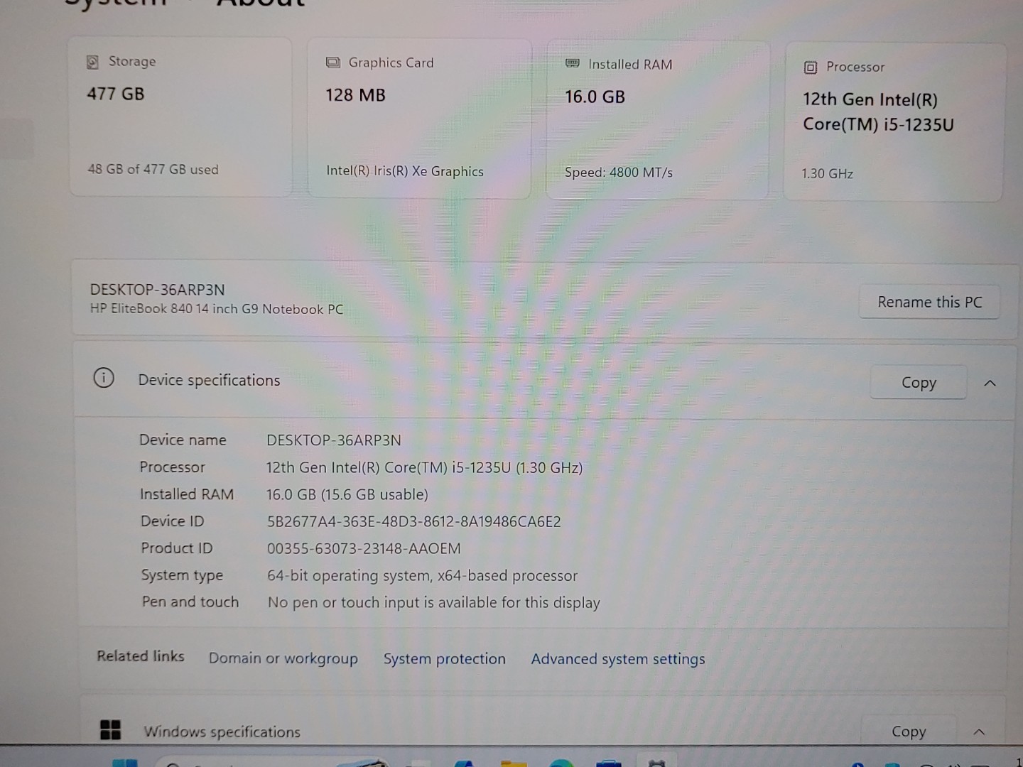 HP EliteBook 840 G9 14" FHD Intel i5-1235U 16GB 512GB SSD Win11Pro **NO A/C** - Image 9