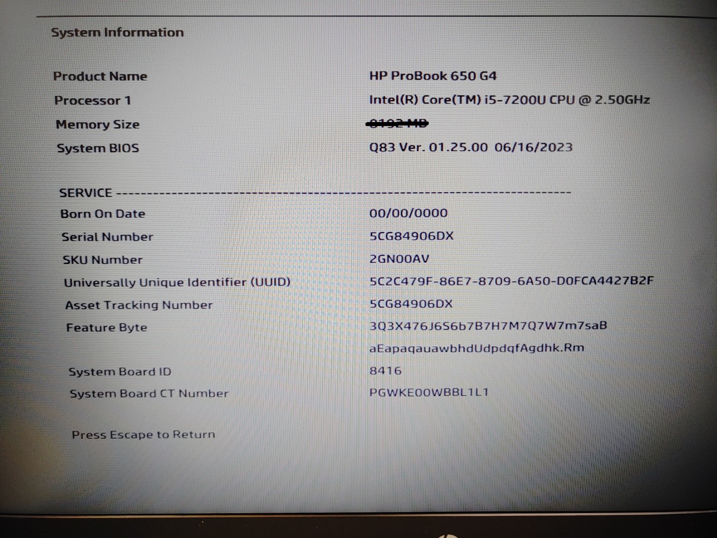 HP ProBook 650 G4 15.6" Intel i5-7200U✔ **NO RAM/NO HDD/NO AC** *BIOS PASSWORD* - Image 10