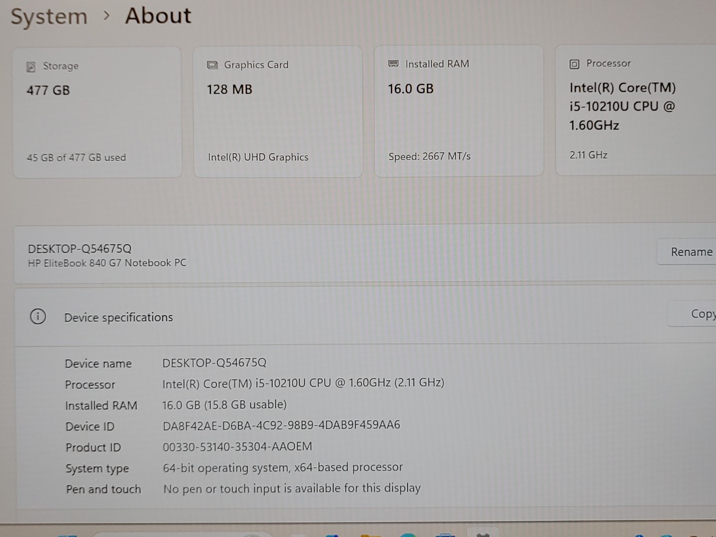 HP EliteBook 840 G7 14" Intel-Core i5-10210U 16GB 512GB Win11Pro *NO A/C** *READ - Image 10