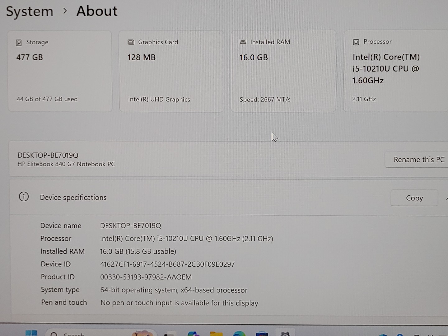 HP EliteBook 840 G7 14" Intel-Core i5-10210U 16GB 512GB Windows11Pro **NO A/C* - Image 10