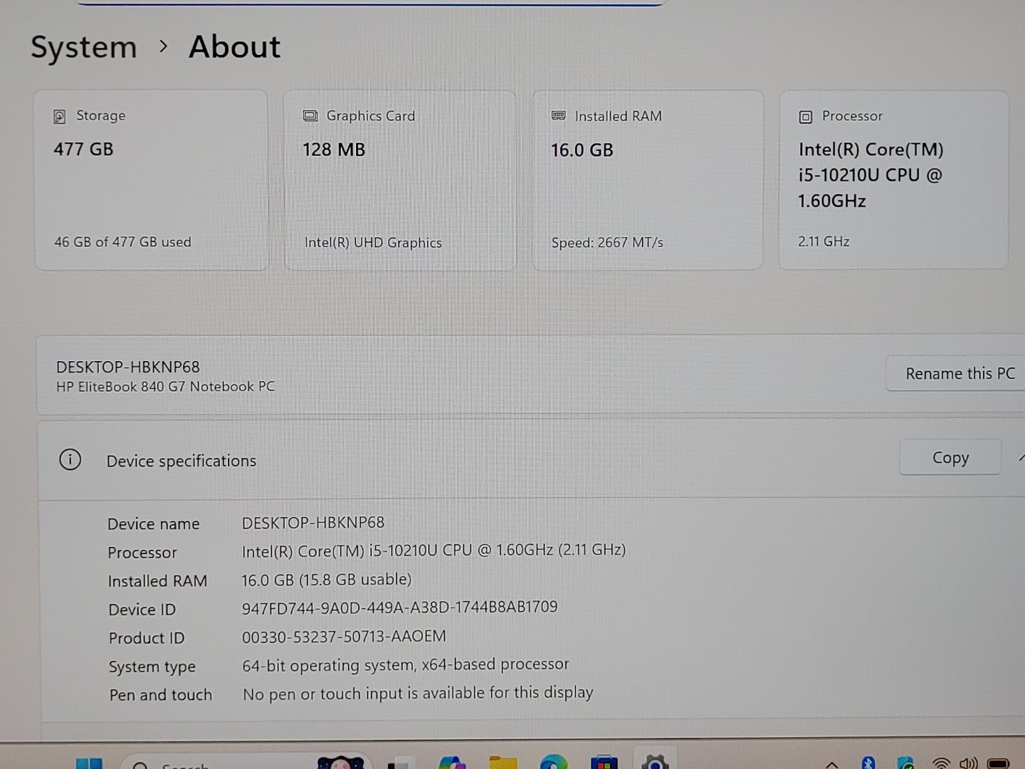 HP EliteBook 840 G7 14" Intel i5-10210U 16GB RAM 512GB SSD Win11Pro **NO A/C** - Image 10