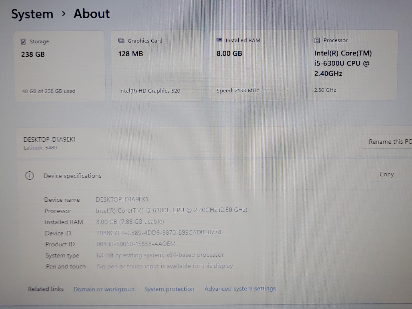 Dell Latitude 5480 14" Intel i5-6300U 8GB RAM 256GB SSD Windows11Pro **NO A/C** - Image 9