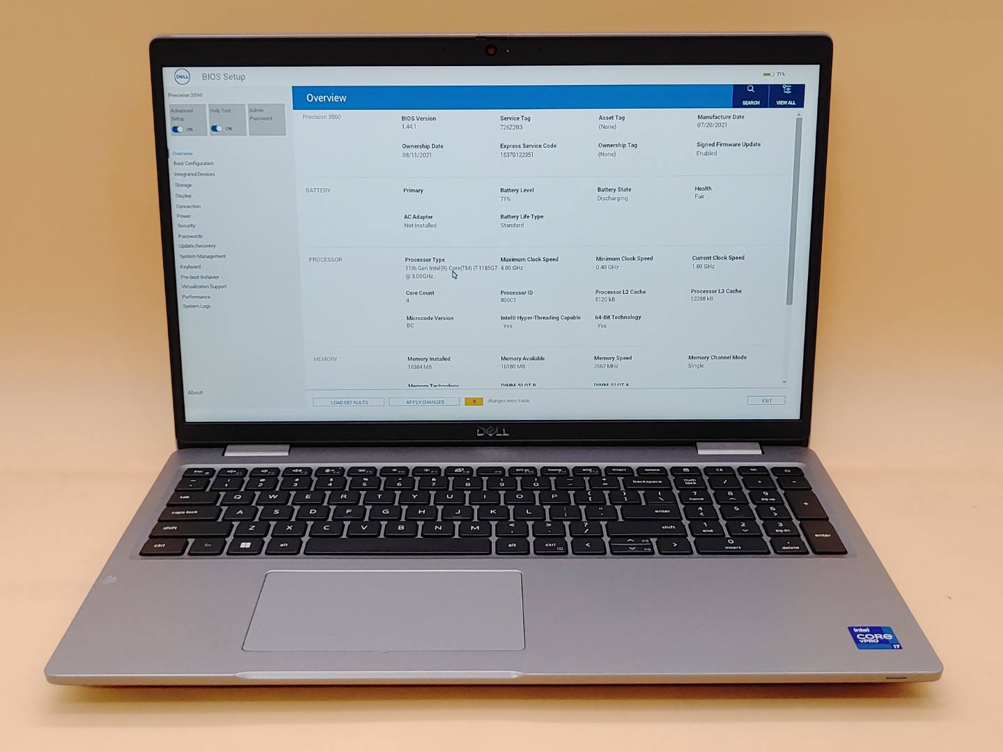 Dell Precision 3560 15.6" Intel i7-1185G7 16GB NVIDIA T500 *NO SSD/NO OS/NO AC**