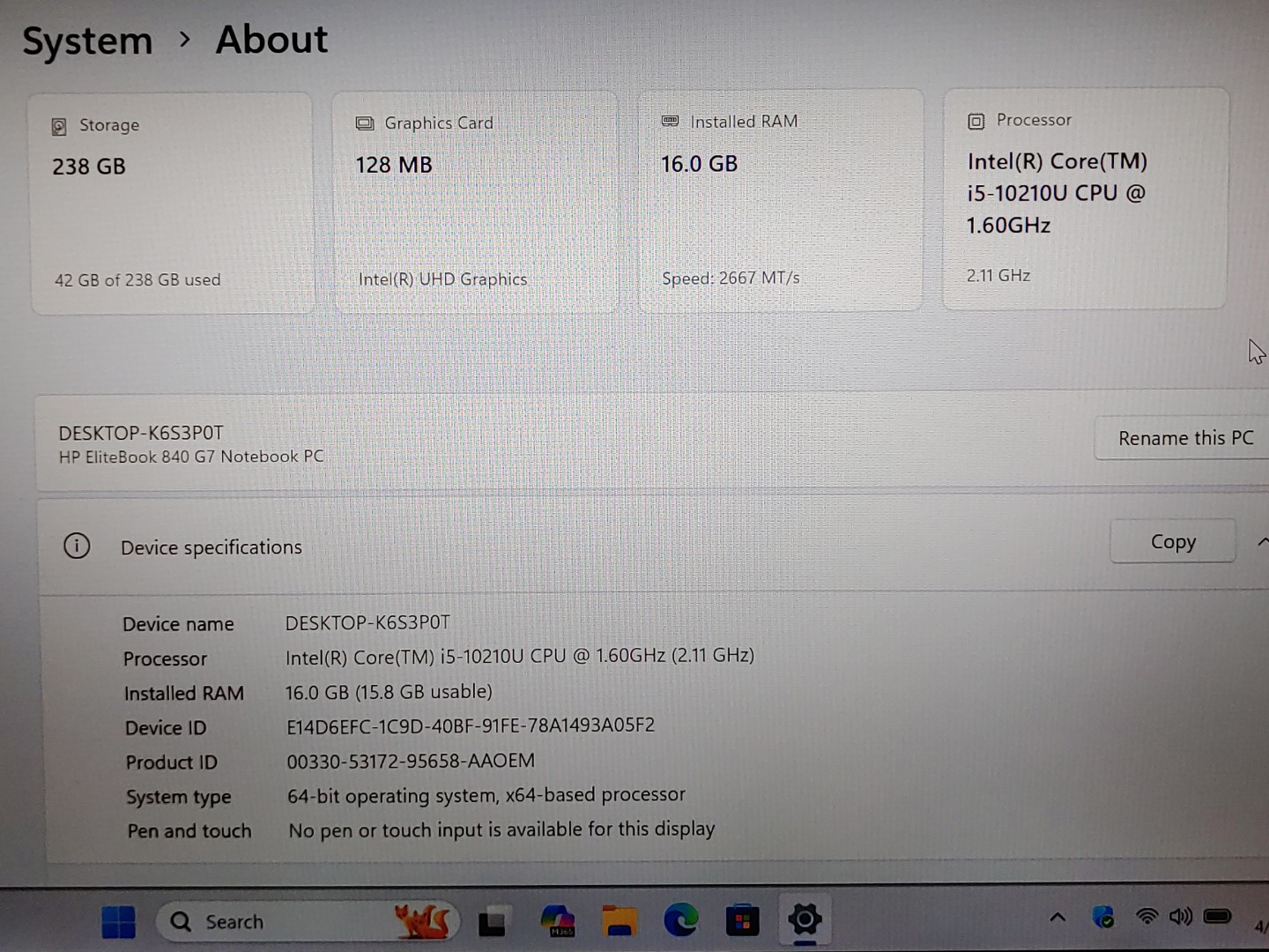 HP EliteBook 840 G7 14" i5-10210U 16GB 512GB SSD Win11Pro *NO A/C* ****READ**** - Image 10