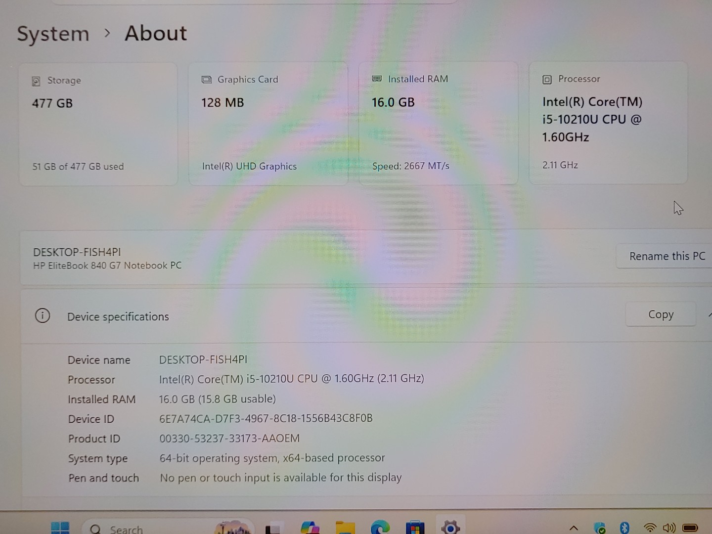 HP EliteBook 840 G7 14" Intel-Core i5-10210U 16GB 512GB Windows11Pro **NO A/C*** - Image 9