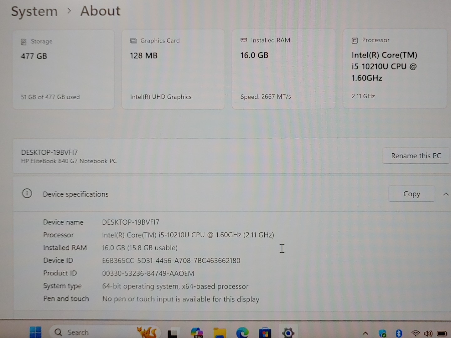 HP EliteBook 840 G7 14" Intel i5-10210U 16GB 512GB SSD Win11Pro *NO A/C* **READ* - Image 11