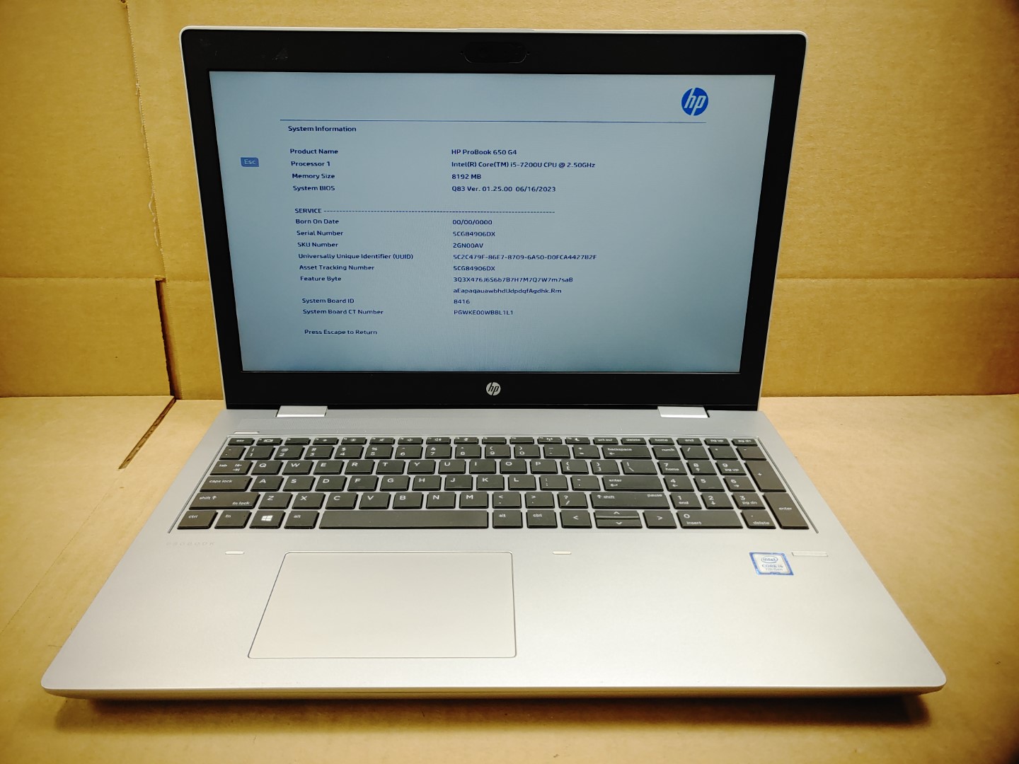 HP ProBook 650 G4 15.6" Intel i5-7200U✔ **NO RAM/NO HDD/NO AC** *BIOS PASSWORD*