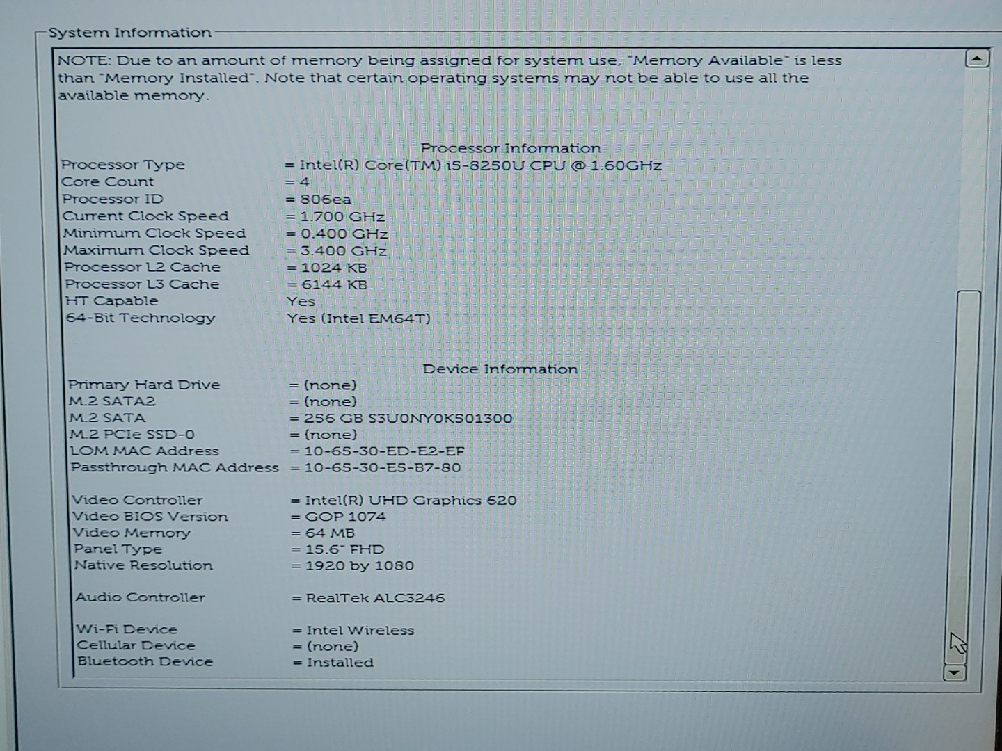 Dell Latitude 5590 15.6" i5-8250U 16GB 256GB SSD *NO BATT/NO OS/NO AC* *READ* - Image 11