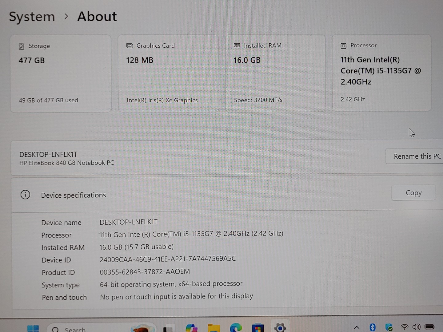 HP EliteBook 840 G8 14" Intel i5-1135G7 16GB 512GB SSD Windows11Pro **NO A/C** - Image 11