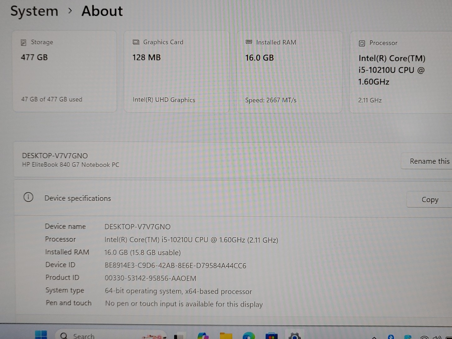 HP EliteBook 840 G7 14" Intel-Core i5-10210U 16GB 512GB SSD Win11Pro *NO A/C** - Image 9