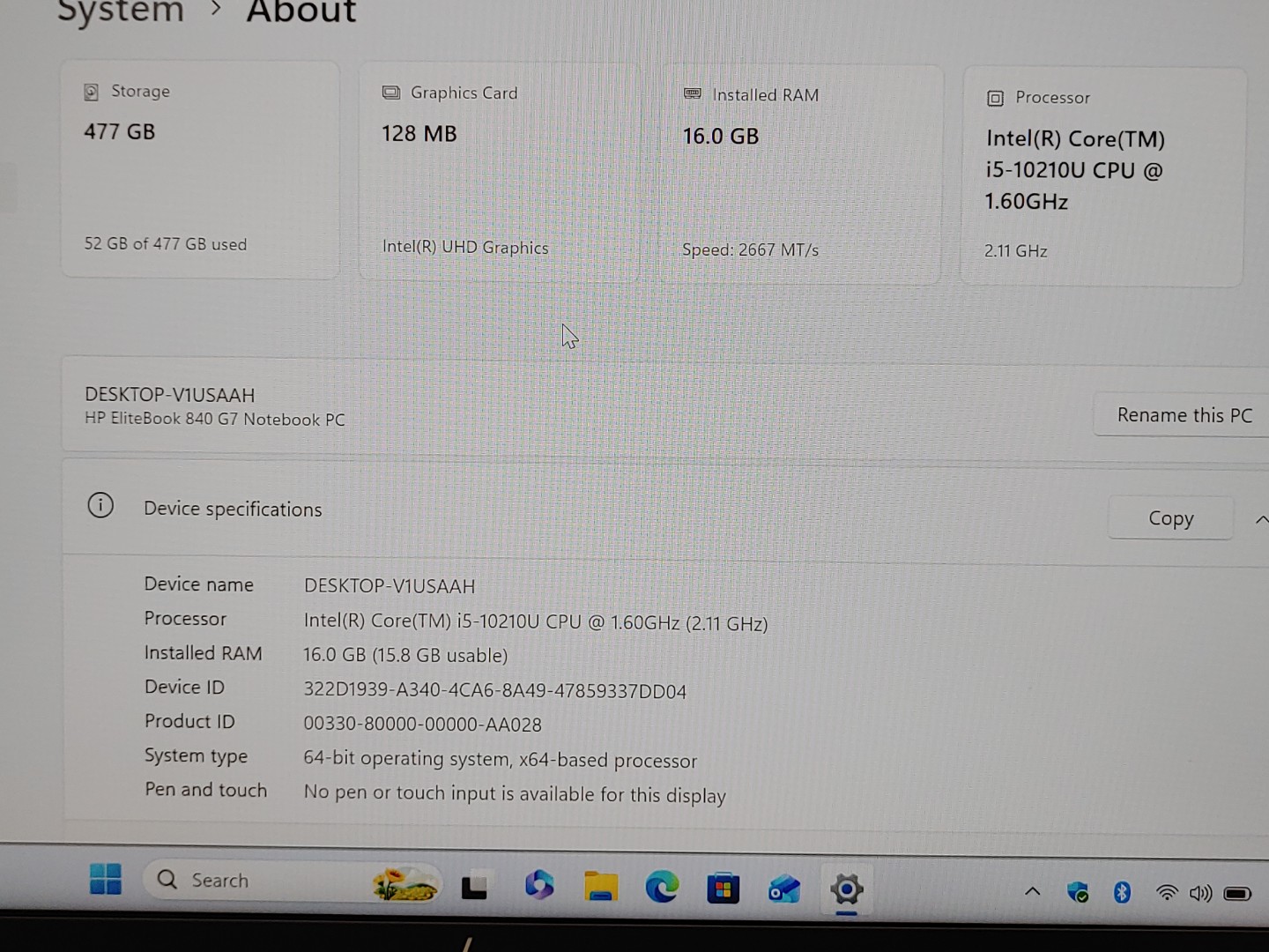 HP EliteBook 840 G7 14" Intel Core i5-10210U 16GB 512GB SSD Win11Pro *NO A/C* - Image 9