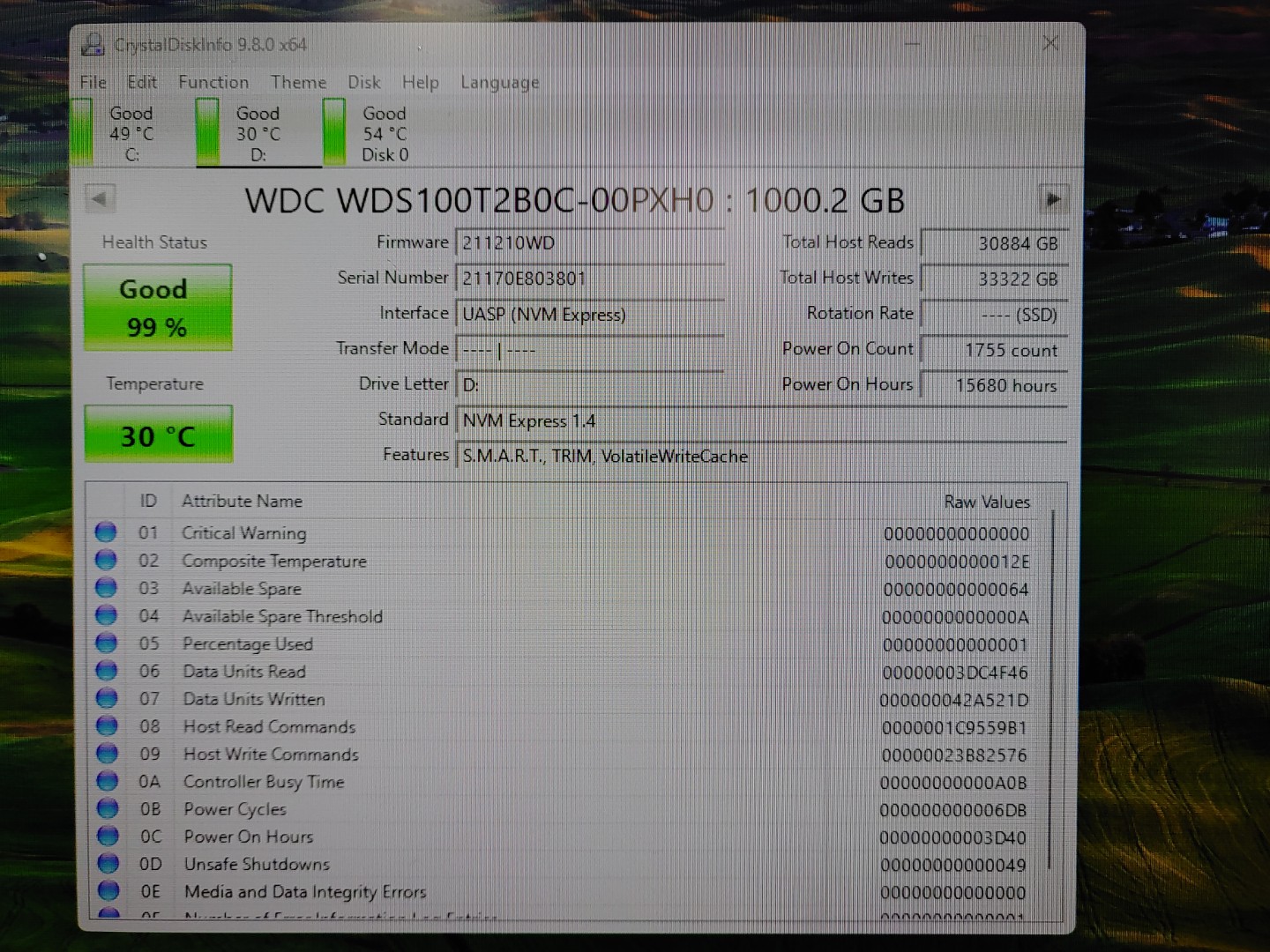Western Digital SN550 1TB WD Blue NVMe Gen3 x4 M.2 SSD WDS100T2B0C (99% Health) - Image 2