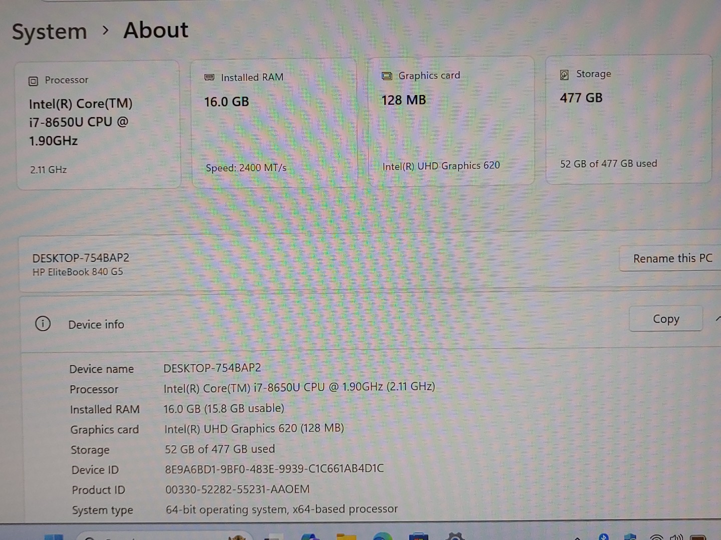HP EliteBook 840 G5 14" Intel Core i7-8650U 16GB 512GB SSD Win11Pro ***NO A/C* - Image 10