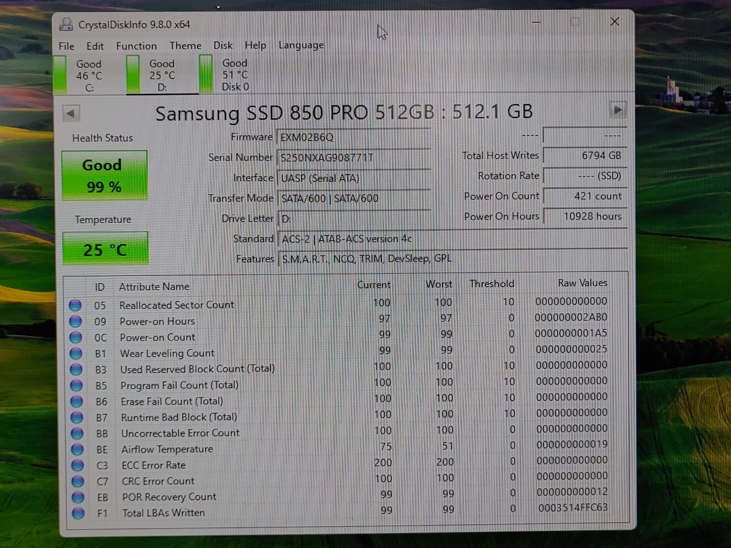 Samsung 850 PRO 512GB 2.5" SATA SSD Solid State Drive MZ-7KE512 (99% Health) - Image 2