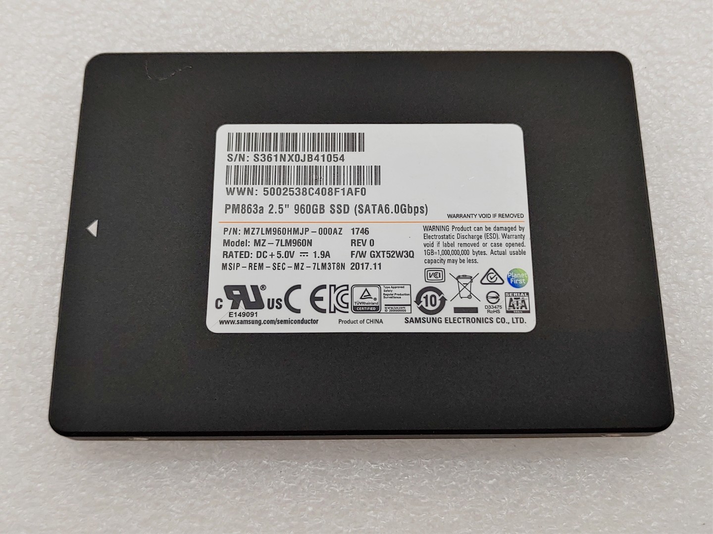 Samsung PM863a 960GB 2.5" SATA SSD 6Gbp/s MZ-7LM960N (99% Health) **READ**