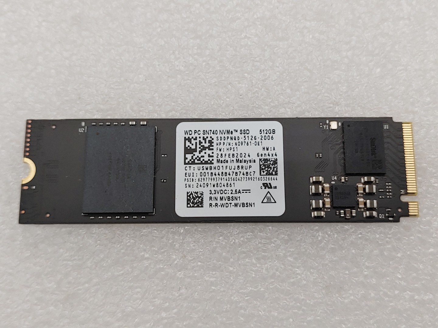 Western Digital WD PC SN740 NVMe SSD 512GB M.2 SDDPNQD-512G-2006 (100% Health)