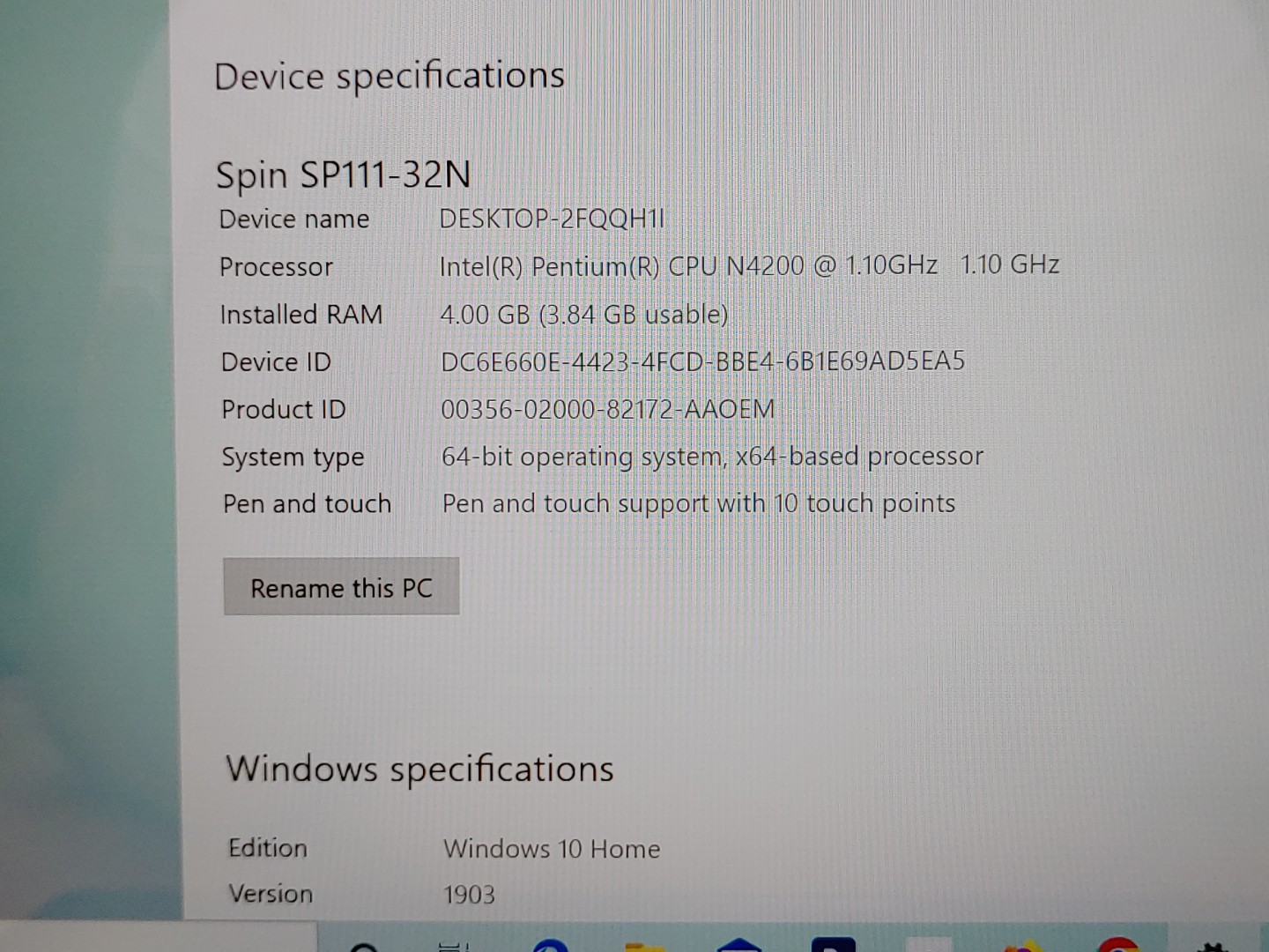 Acer Spin 1 SP111-32N 11.6" Touch Intel Pentium N4200 4GB 64GB SSD Win10 *NO A/C - Image 9