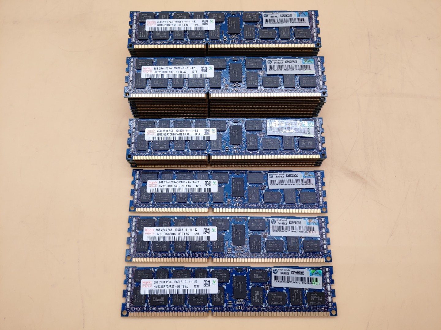SK Hynix 8GB 2Rx4 PC3-10600R DDR3 HMT31GR7CFR4C-H9 ECC Server Ram - LOT of (28)