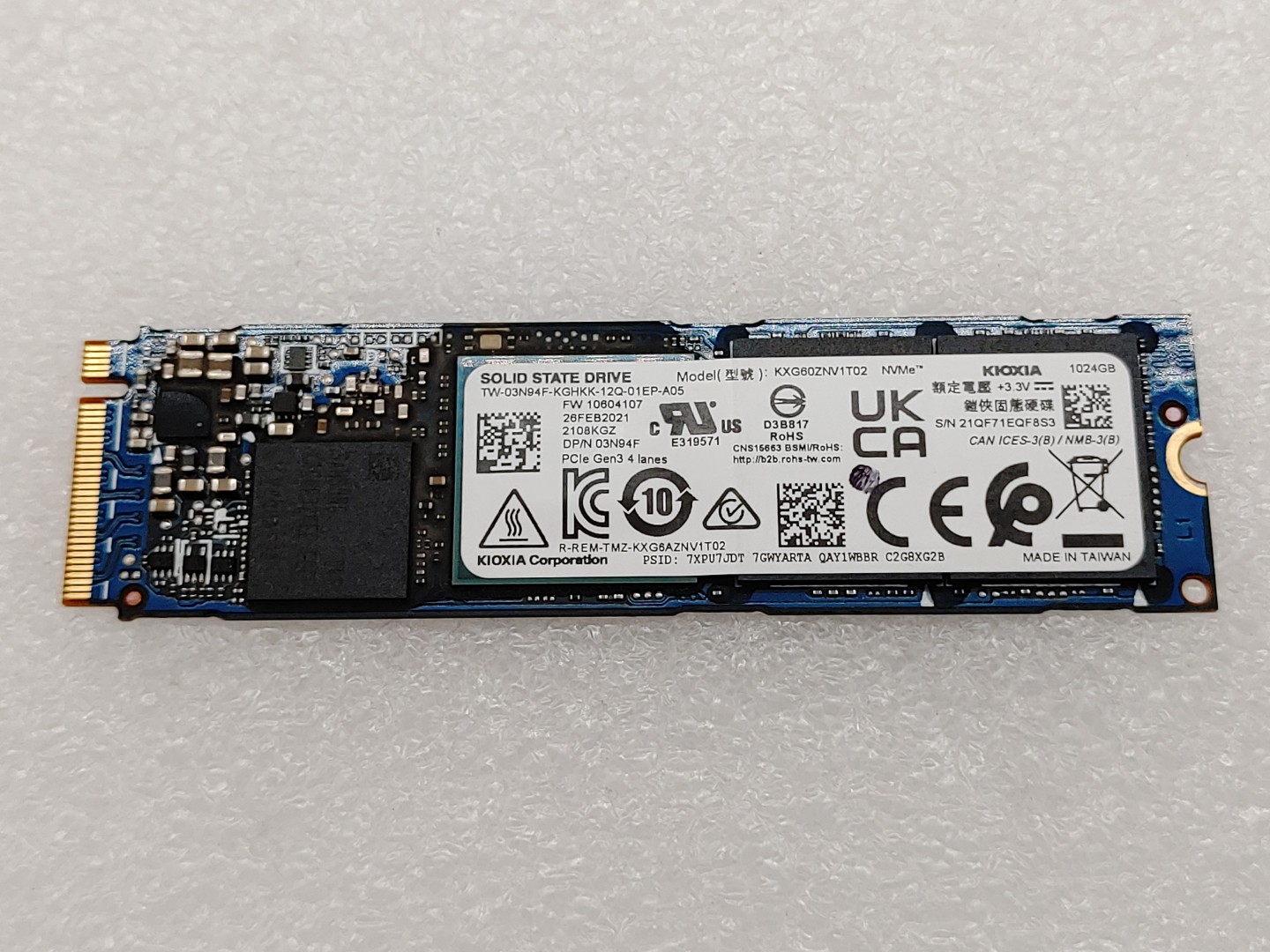 Kioxia 1024GB XG6 M.2 PCIe Gen3 x4 NVMe (KXG60ZNV1T02) NVMe SSD (100% Health)