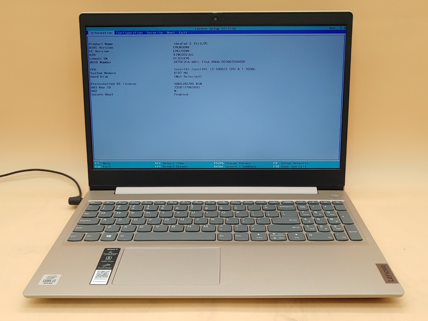 Lenovo IdeaPad 3 15IIL05 15.6" i3-1005G1 8GB *NO SSD/HDD/NO OS/NO AC* *BAD BATT*