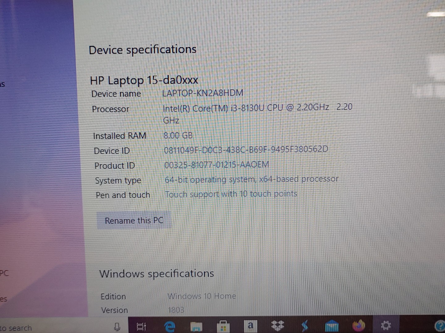 HP Notebook 15-da0012dx 15.6" Touch i3-8130U 8GB 128GB Win10 *NO BATT/NO AC*READ - Image 11