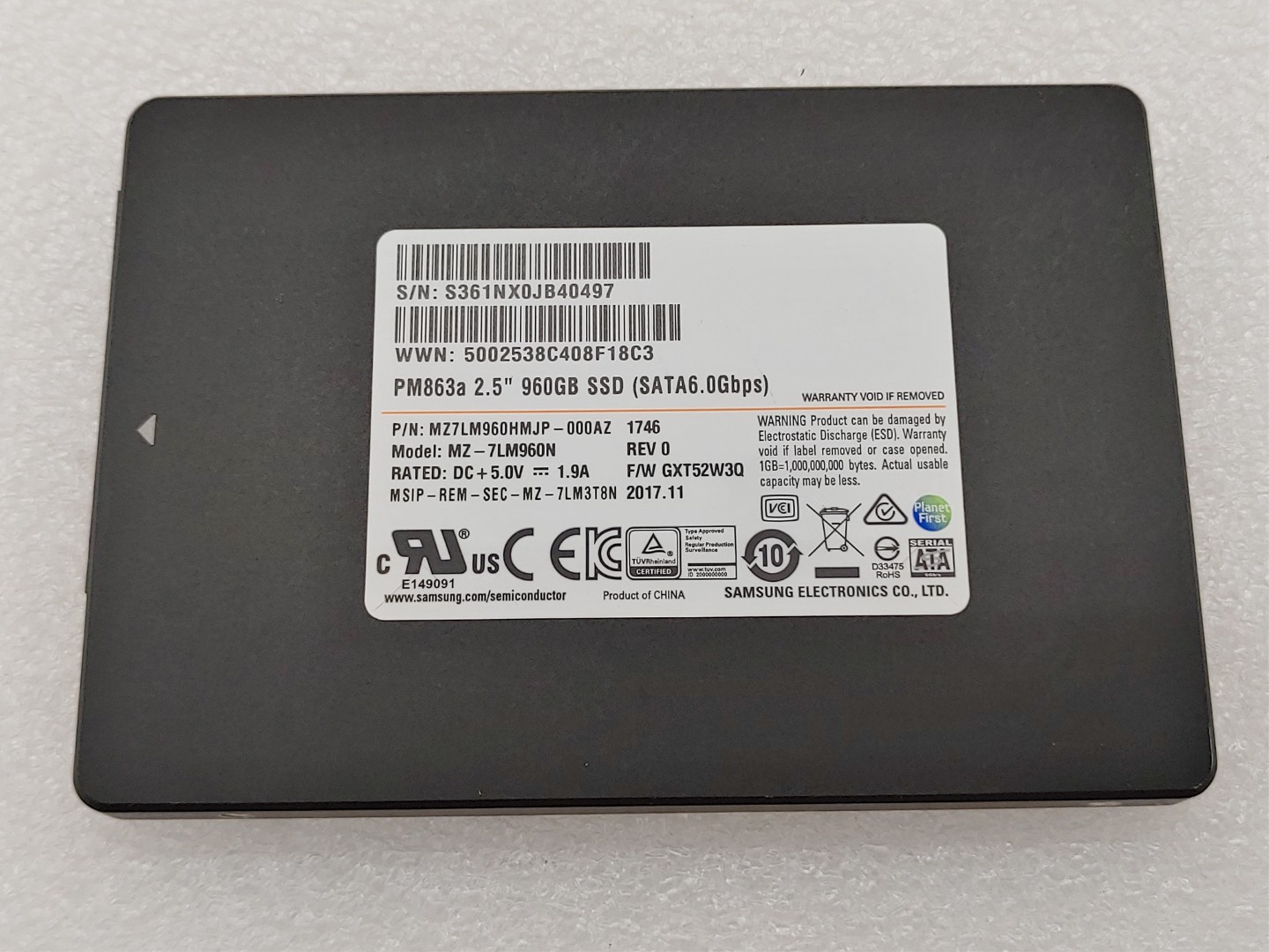 Samsung PM863a 960GB 2.5" SATA Internal SSD 6Gbp/s MZ-7LM960N (99% Health)