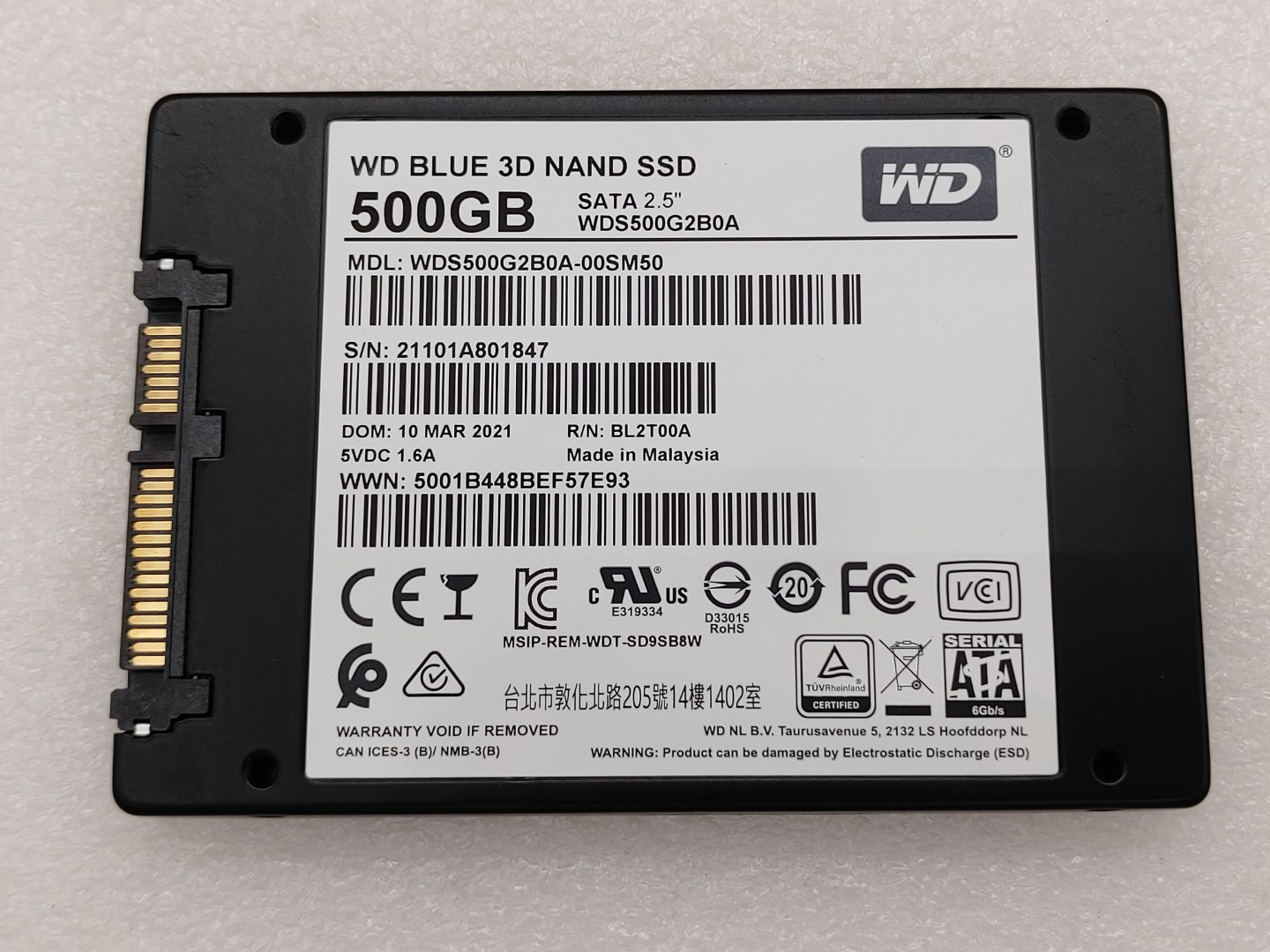 Western Digital WD 2.5" Blue 3D NAND 500GB SSD WDS500G2B0A-00SM50 (100% Health) - Image 5