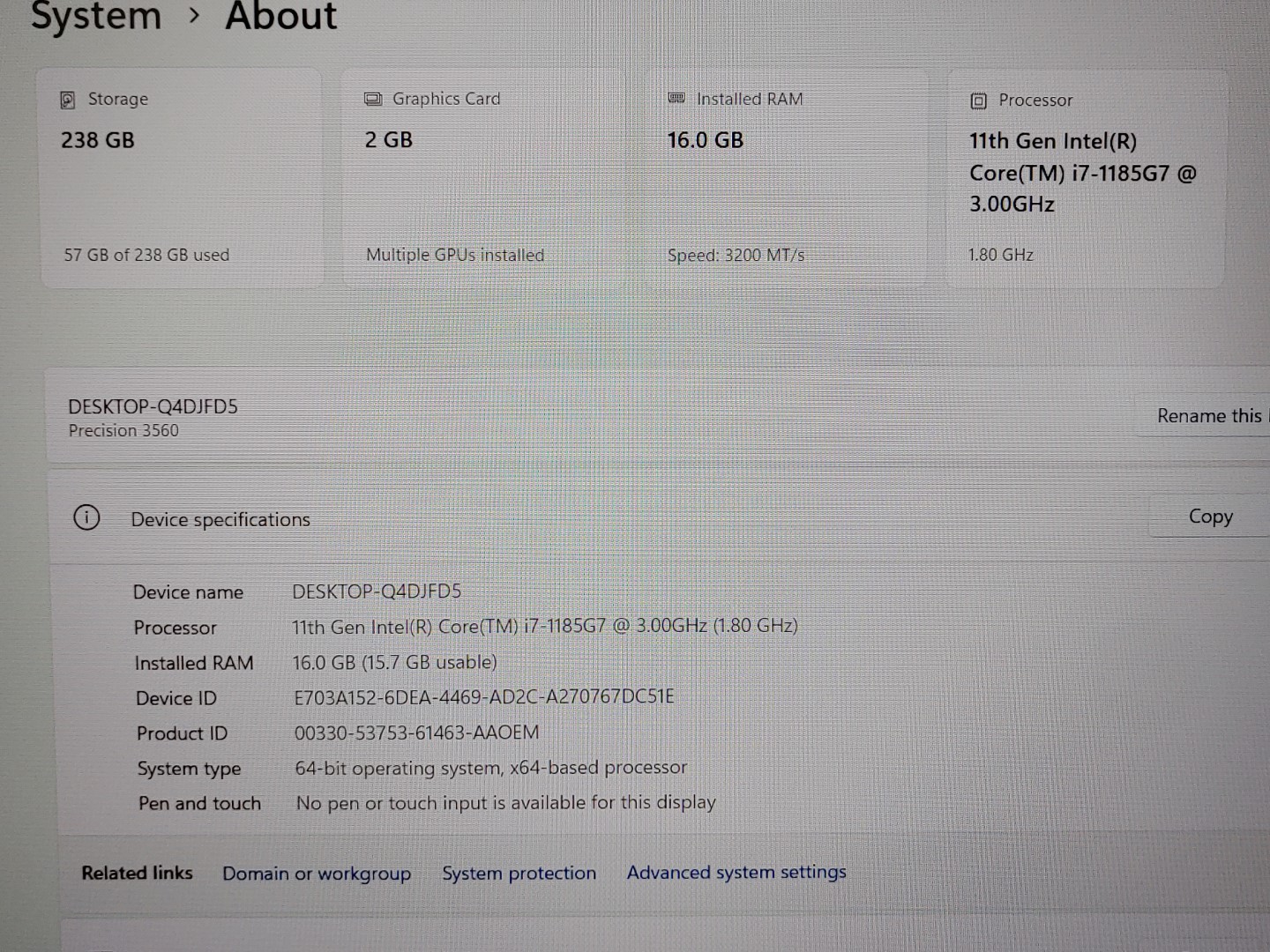 Dell Precision 3560 15.6" i7-1185G7 16GB 256GB NVIDIA T500 Win11 *NO A/C* *READ* - Image 10