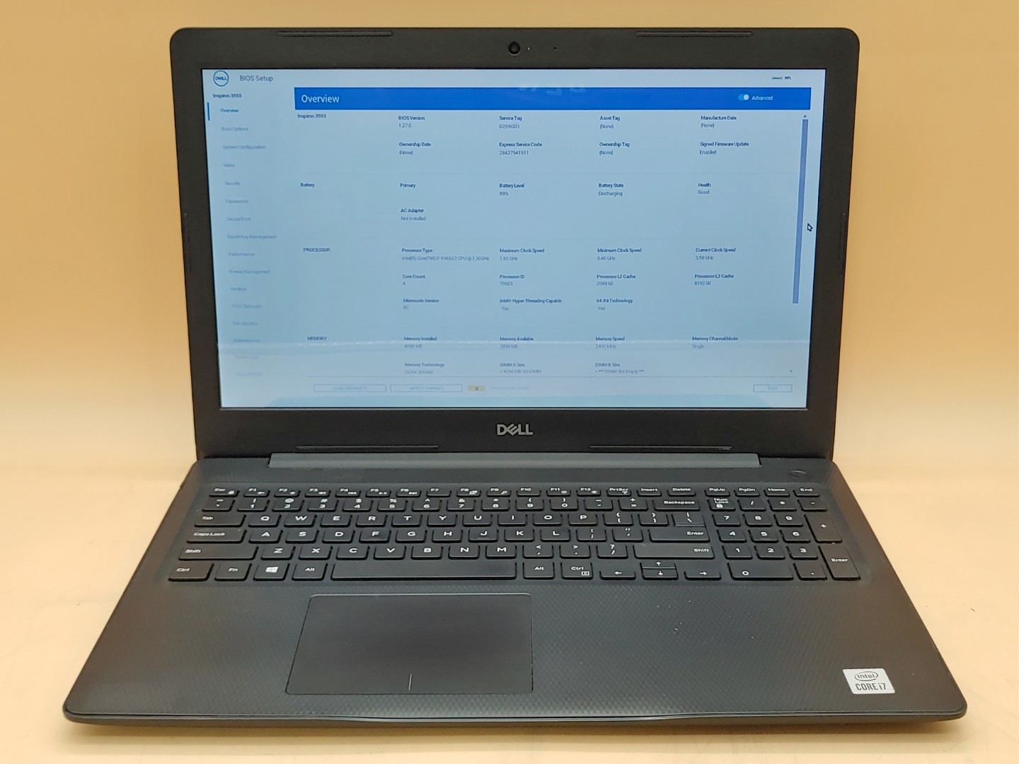 Dell Inspiron 3593 15.6" Touch i7-1065G7 4GB *NO HDD/SSD/OS/AC* *BROKEN DC JACK*