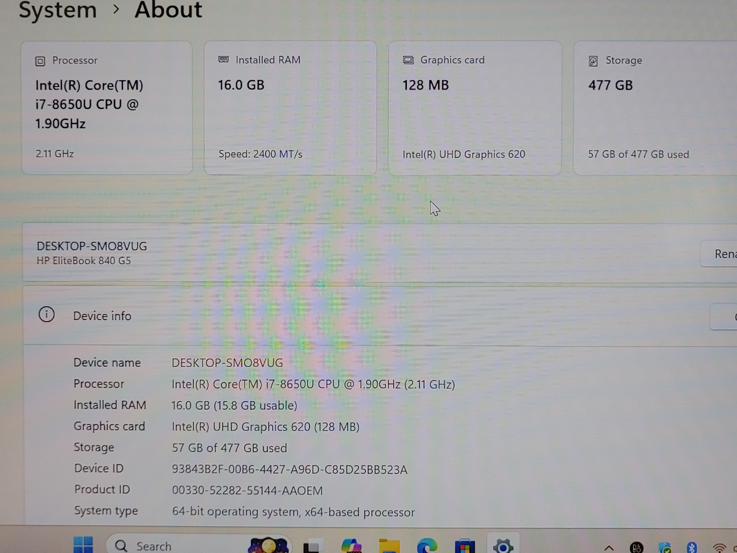 HP EliteBook 840 G5 14" Intel i7-8650U 16GB 512GB SSD Windows11Pro *NO A/C* - Image 8