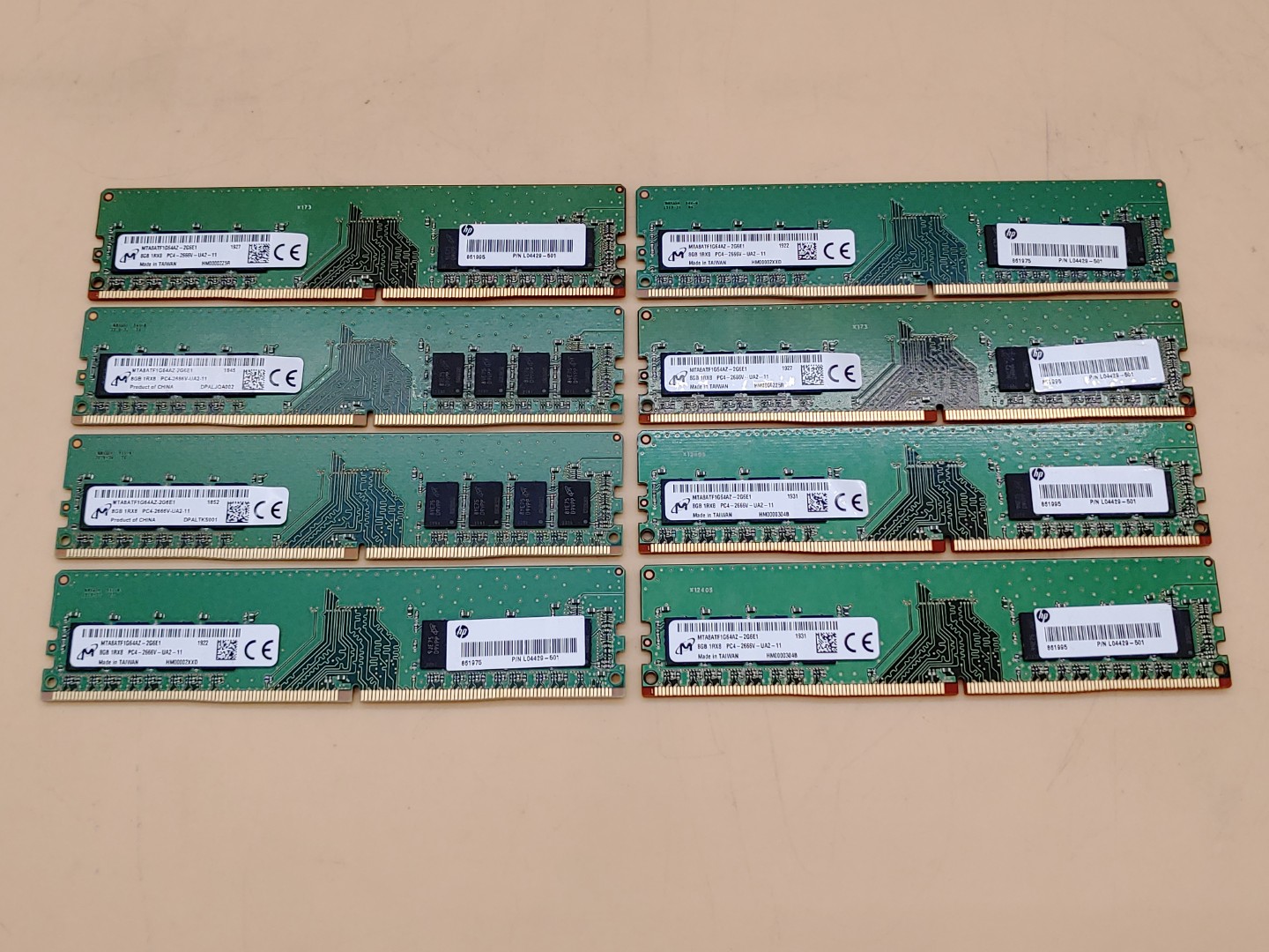 Micron 8GB 1RX8 PC4-2666V DDR4 MTA8ATF1G64AZ-2G6E1 UDIMM Ram Memory - LOT of (8)
